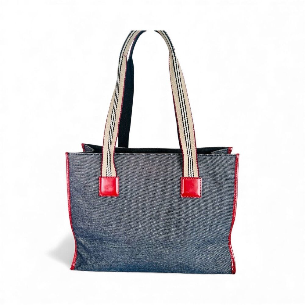 Burberry London Denim Tote Red Leather Trim includes COA - Picture 2 of 7